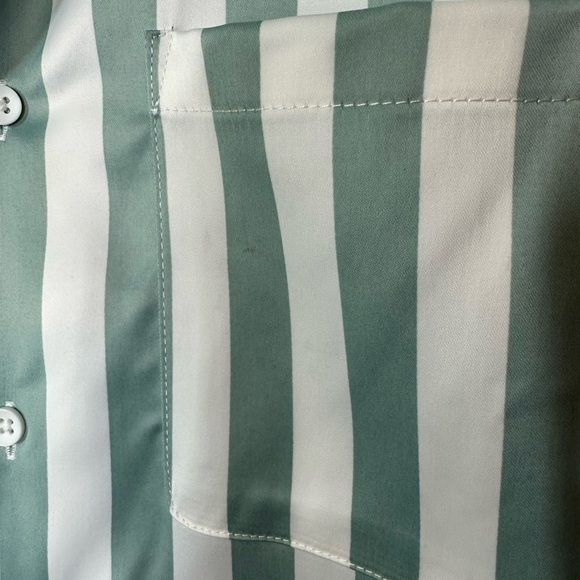 UNISEX Urban  Outfitters White and Mint Green Striped Button Down Shirt - Picture 3 of 6